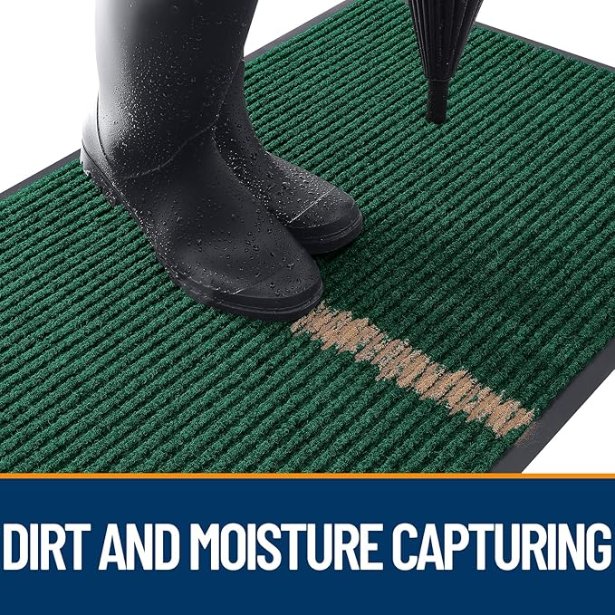 OLANLY Front Door Mat Indoor Outdoor Entrance, Waterproof Heavy Duty Doormat, Fade Resistant, Low Profile, Easy Clean Patio Porch Welcome Floor Mats for Entry, 71x34, Green