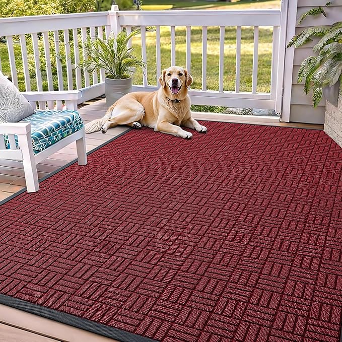 OLANLY Front Door Mat Outside Entrance 71x47, Absorbent, Heavy Duty Sturdy Natural Rubber Doormat Indoor Outdoor, Non-Slip, Stain and Fade Resistant, Low Profile Floor Mat for Entryway, Black Red