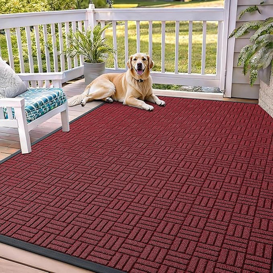 OLANLY Front Door Mat Outside Entrance 71x47, Absorbent, Heavy Duty Sturdy Natural Rubber Doormat Indoor Outdoor, Non-Slip, Stain and Fade Resistant, Low Profile Floor Mat for Entryway, Black Red