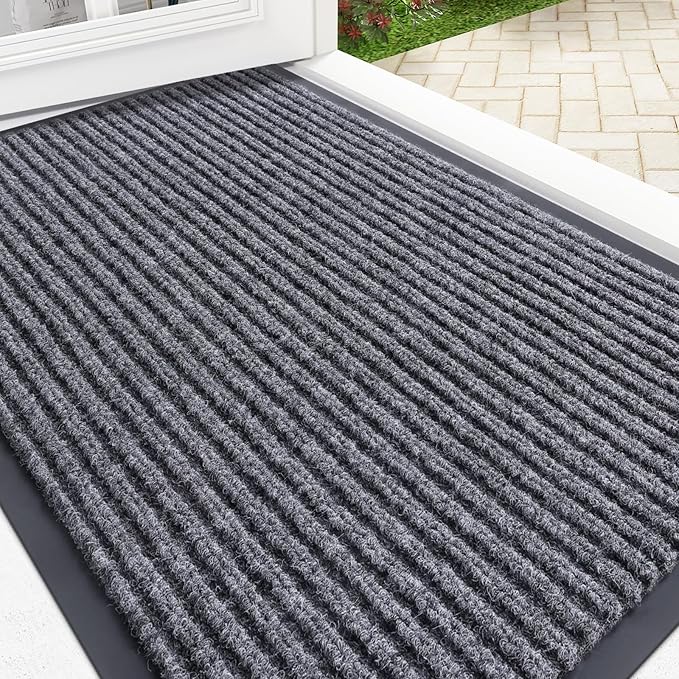 OLANLY Front Door Mat Indoor Outdoor Entrance, Waterproof Heavy Duty Doormat, Fade Resistant, Low Profile, Easy Clean Patio Porch Welcome Floor Mats for Entry, 35x23, Grey