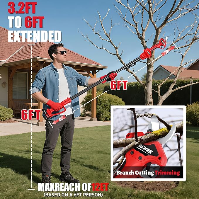 2-in-1 Pole Pruning Shears,1.6" Cutting Diameter, Cordless Electric Pruning Shears with Extension Pole,2×2.0Ah Battery Powered Pruner for Tree Trimming (2 Set Blades&Battery Charger Included)
