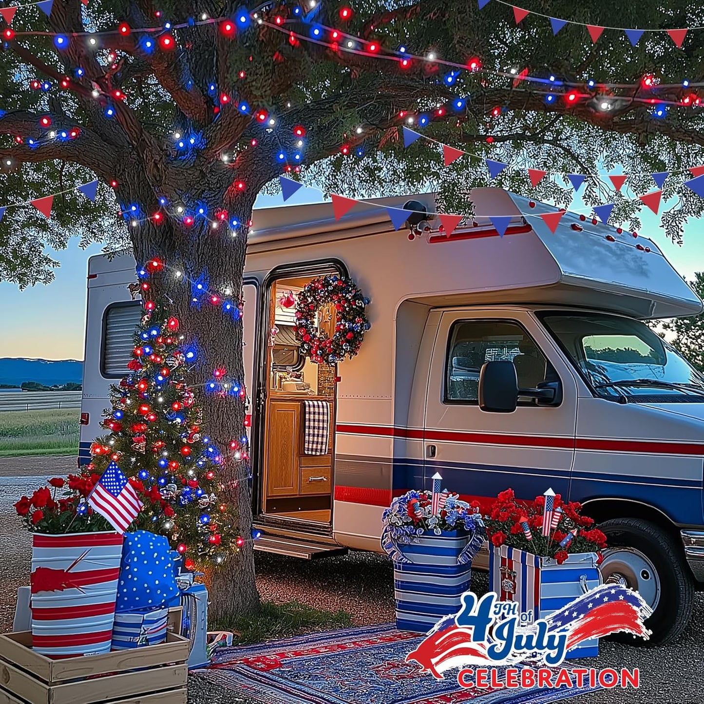 JMEXSUSS 4th of July Decorations Red White and Blue Lights, 33ft 100 LED String Light Indoor Plug-in, 8 Modes Patriotic 4th of July Lights for Indoor Outdoor Independence Day American Flag Holiday