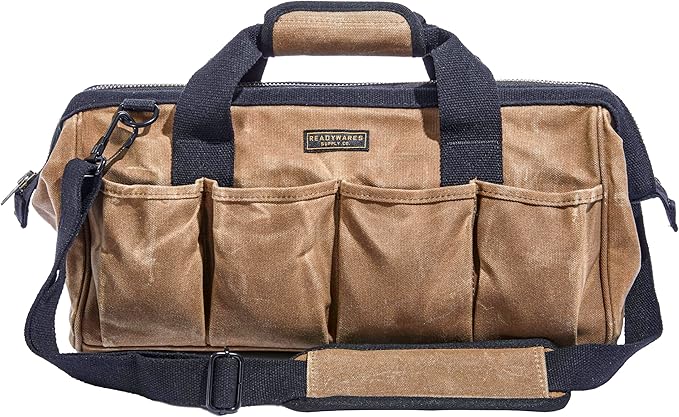Readywares Tool Bag, Heavy Duty Waxed Canvas Bag for Gear, Tools, Supplies and Equipment (18", Tan)