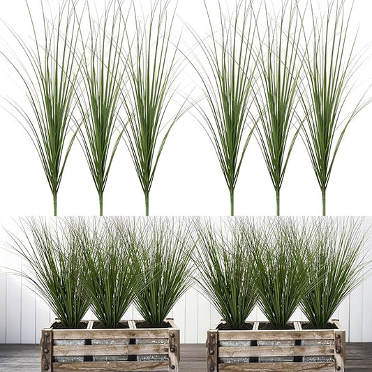 6PCS Fake Plants Artificial Wheat Grass Greenery Plastic Plants Fake Grass Artificial Plants for Outdoor Decor Artificial Grass Plant with Greenery Stems for Indoor Home Decoration 26.4"