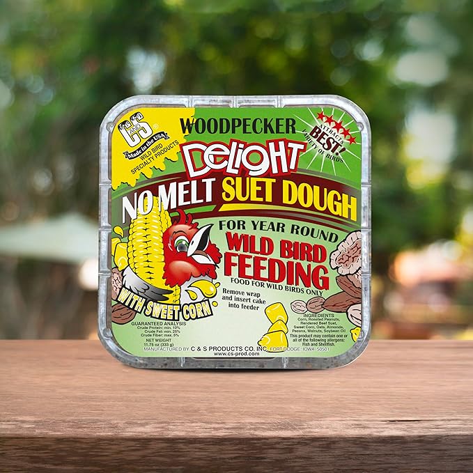 C&S Woodpecker Delight No Melt Suet Dough, Suet Cakes for Wild Birds, 11.75 Ounces, Pack of 8