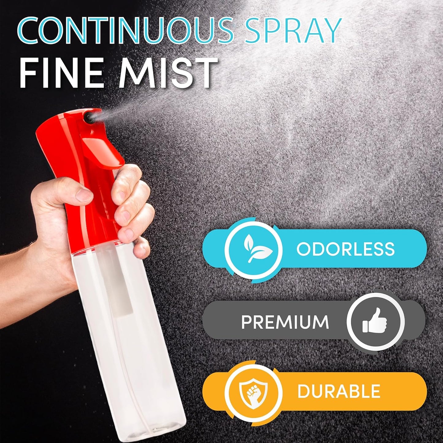 Hula Home Spray Bottle for Hair (10.1oz/300ml) - Powered by Flairosol® Spray Technology - Continuous Ultra Fine Mist Sprayer for Hairstyling, Cleaning, Salons, Plants, Essential Oil & More - Red/Clear