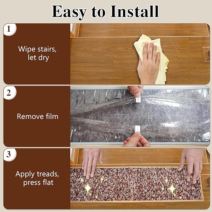 Heavyweight Extra Thick Chenille Stair Treads, Plush Pile Weaving Non-Slip Stair Carpets, Ultra-Soft Staircase Rug for Premium Home Comfort, 4 Pack 30"X8" - Monet Orange Pink