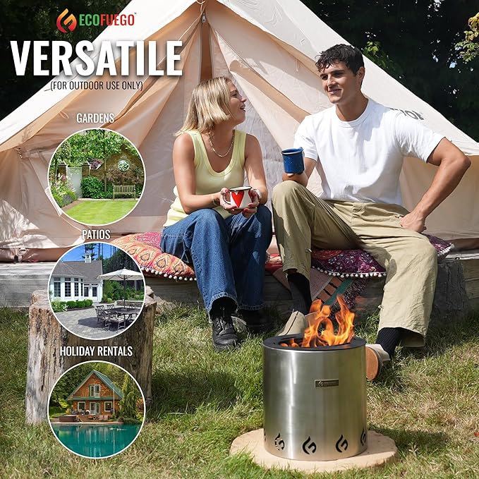 El Campo Portable Wax-Burning Fire Pit – Clean-Burning, No-Wood Fuel with 8-Hour Wax Refill – Compact and Durable for Camping, Travel, and Outdoor Use – Stainless Steel Finish