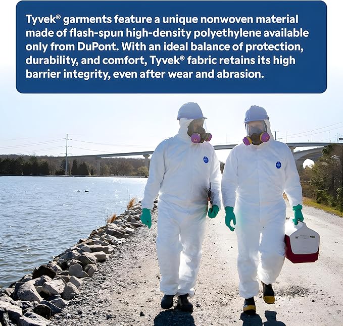DuPont Tyvek 400 TY127S Disposable Protective Coverall with Respirator-Fit Hood and Elastic Cuff, White