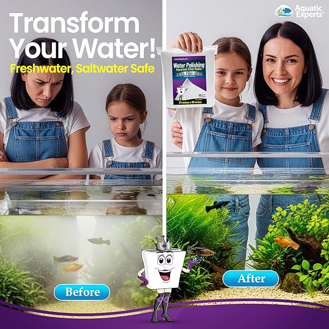 Aquatic Experts Aquarium Polishing Filter Pad, Water Polishing Pad for Aquarium Filters, Filter Floss for Fish Tank Filters, (100 Micron, 24" x 36" - 2 Pack)