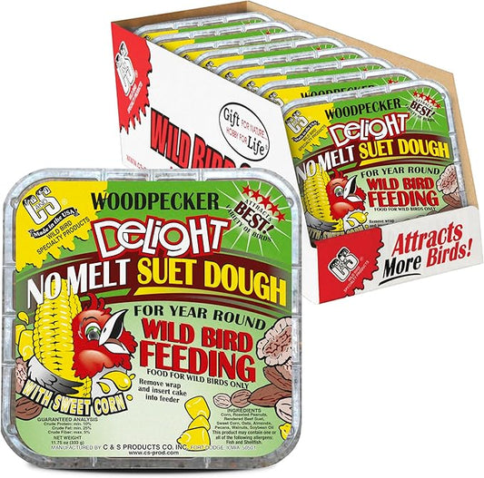 C&S Woodpecker Delight No Melt Suet Dough, Suet Cakes for Wild Birds, 11.75 Ounces, Pack of 8