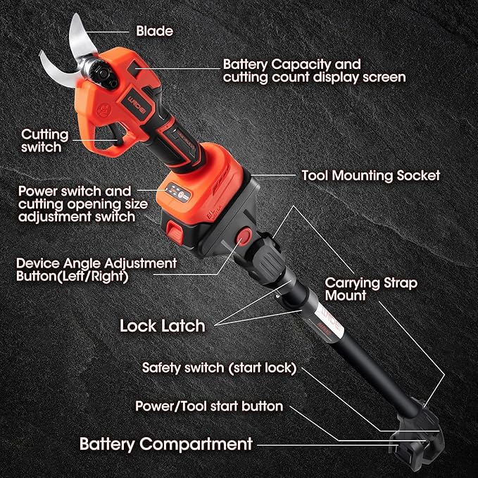 LLNDEI 2-in-1 Electric Pruning Shears with 13Ft Reach Extension Pole, 1.6“ Cutting Diameter, Electric Tree Pruner, 1000w Brushless Motor, Cordless Power Pruner for Tree Trimming.
