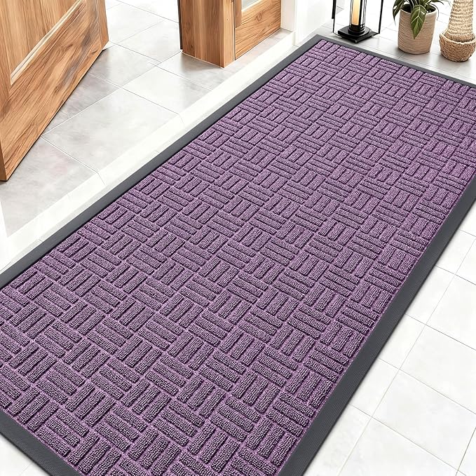 OLANLY Front Door Mat Outside Entrance 59x23, Absorbent, Heavy Duty Sturdy Natural Rubber Doormat Indoor Outdoor, Non-Slip, Stain and Fade Resistant, Low Profile Floor Mat for Entryway, Violet
