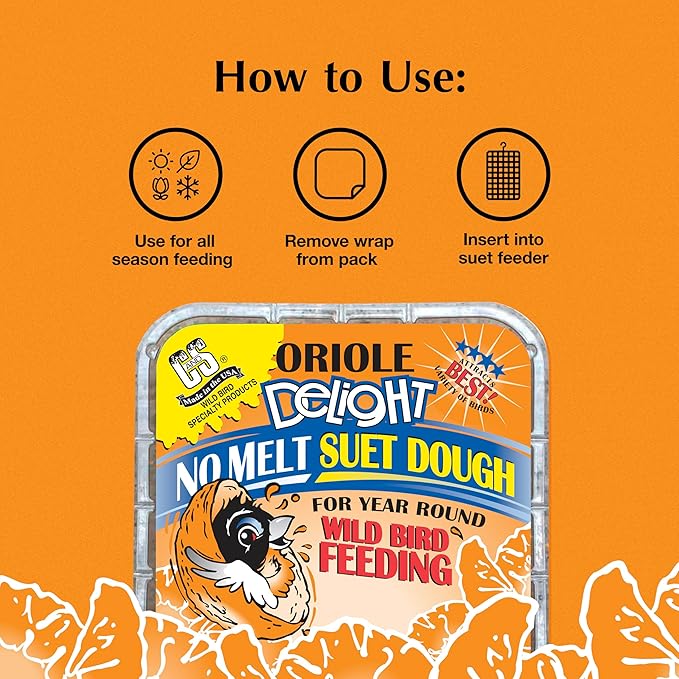 C&S Oriole Delight No Melt Suet Dough, Suet Cakes for Wild Birds, 11.75 Ounces, Pack of 8