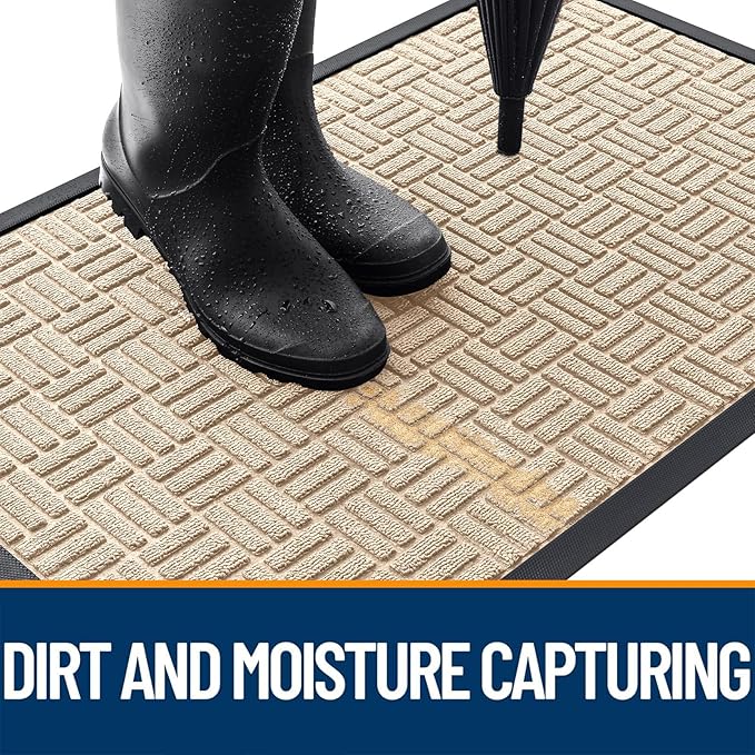 OLANLY Front Door Mat Outside Entrance 47x17, Absorbent, Heavy Duty Sturdy Natural Rubber Doormat Indoor Outdoor, Non-Slip, Stain and Fade Resistant, Low Profile Floor Mat for Entryway, Latte White