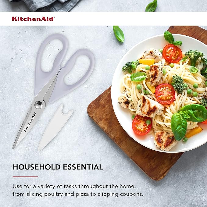 KitchenAid All Purpose Kitchen Shears with Protective Sheath Durable Stainless Steel Scissors, Dishwasher Safe, Soft Grip Comfort Handle, 8.72 Inch, Lavendar Cream