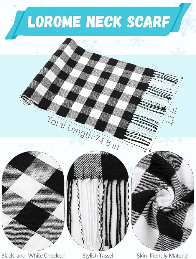 Winter Hat Scarf Gloves and Ear Warmer, Knit Warm Beanie Hat Touch Screen Gloves Long Knitted Plaid Scarf Set Gifts for Women