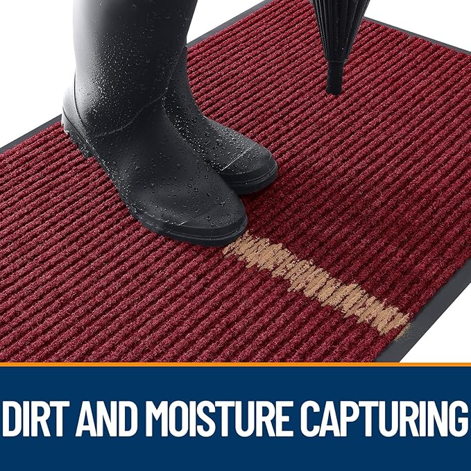 OLANLY Front Door Mat Indoor Outdoor Entrance, Waterproof Heavy Duty Doormat, Fade Resistant, Low Profile, Easy Clean Patio Porch Welcome Floor Mats for Entry, 35x30, Wine Red