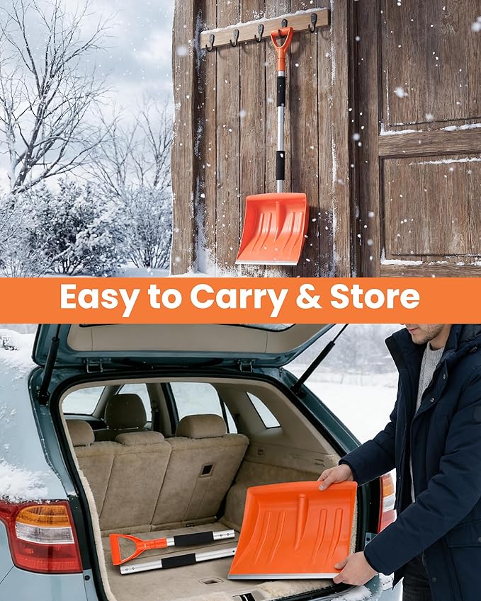 Snow Shovel for Driveway, 43" to 50" Retractable Detachable Lightweight Plastic Snow Shovels with D-Grip Handle, Large Capacity, Ideal for Women & Seniors, Garden/Car/Outdoor Use