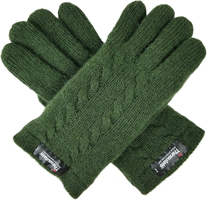 BRUCERIVER Ladie's Pure Wool Knit Gloves with Thinsulate Lining and Cable design