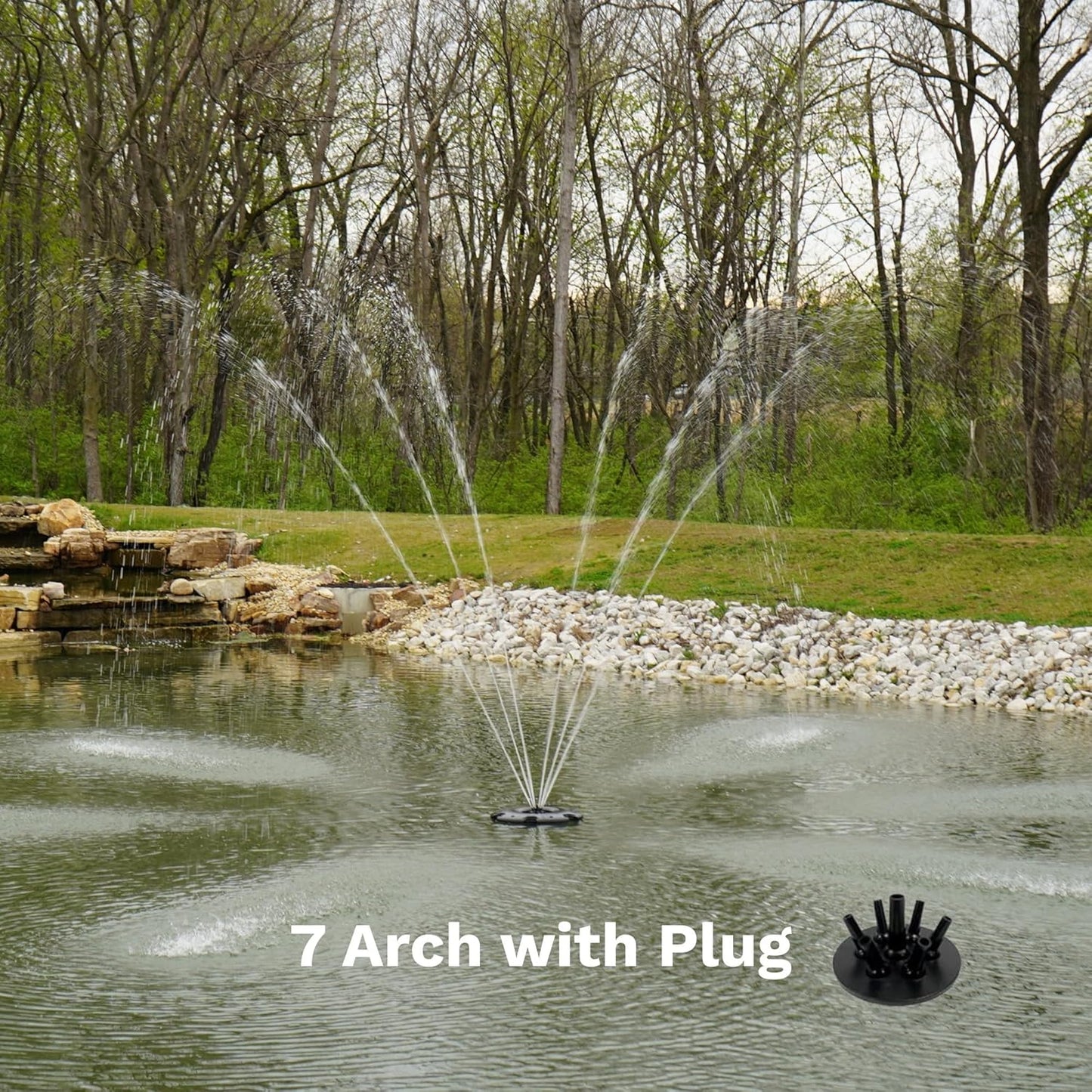HALF OFF PONDS Floating Fountain – 1.75 HP Pond Aerator, 200' Cord – 14,800 GPH Water Pump – 11 Spray Patterns - Color-Changing LED Lights & Control Box - for Large Ponds, Lakes & Water Gardens