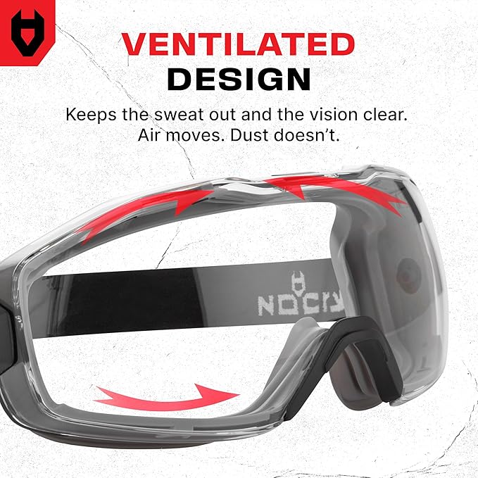 NoCry Anti Fog Safety Goggles Over Glasses For Men And Women — ANSI Z87.1 Premium Anti Scratch & UV380 — Eye Protection with Panoramic Lens & Adjustable Strap — Perfect Dust Goggles for Chemistry Lab
