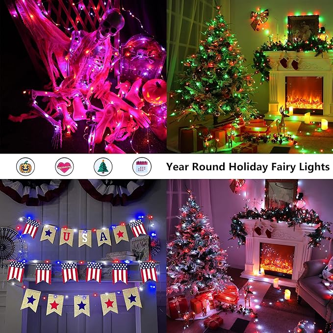 BrizLabs Valentine Fairy String Lights - 2 Pack 66ft 200 LED Color Changing Christmas Fairy Lights with Remote, Plug-in RGB Christmas Twinkle Light Rainbow Firefly Starry Light for Xmas Tree Halloween