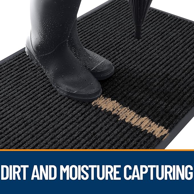 OLANLY Front Door Mat Indoor Outdoor Entrance, Waterproof Heavy Duty Doormat, Fade Resistant, Low Profile, Easy Clean Patio Porch Welcome Floor Mats for Entry, 59x40, Black