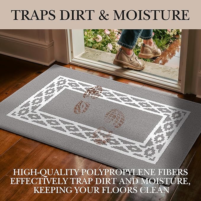 Premium Quality Polypropylene Indoor Door Mat - Beautiful Design with Non-Slip Backing, Washable & Low Profile Doormat - Ideal for Entryway Doors, Foyer, and Mudroom (24" x 36")