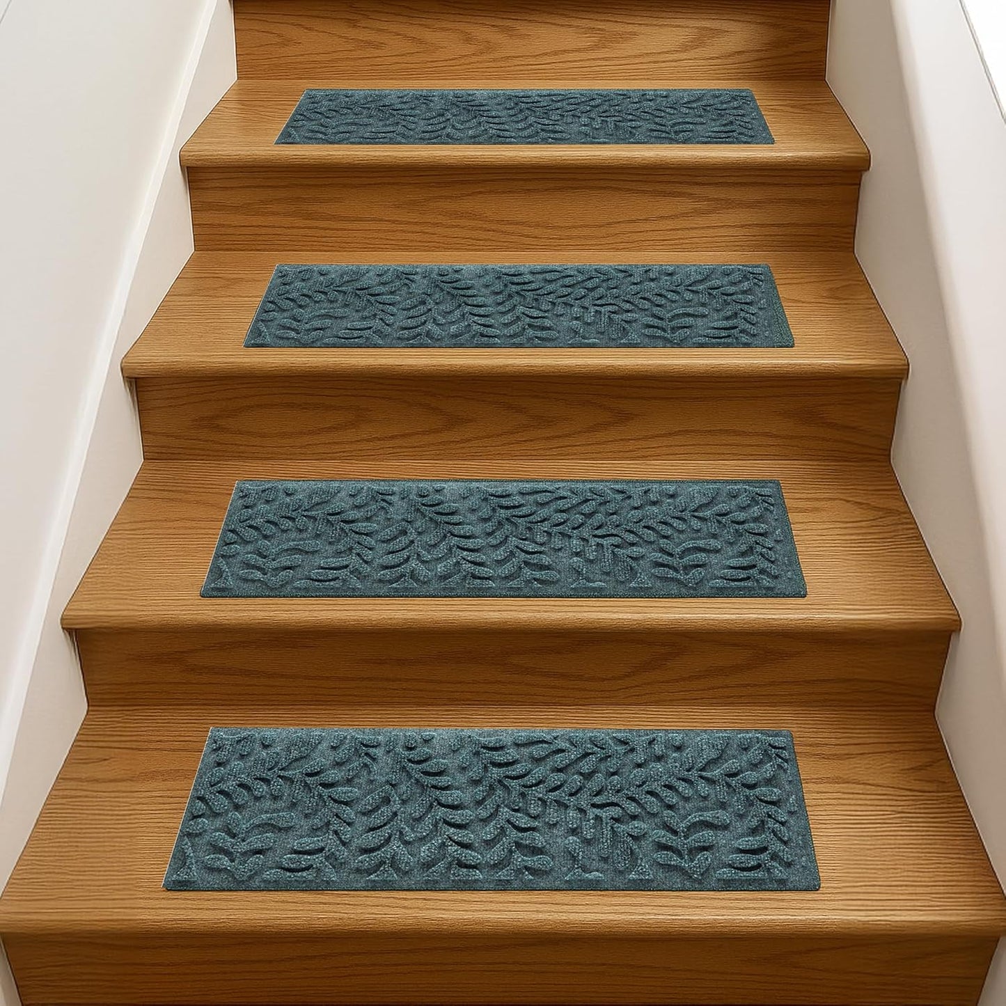 Bungalow Flooring Waterhog Stair Treads (Set of 4) – 8 1/2 x 30 Inches, Durable, Water-Trapping, Indoor/Outdoor Floor Covering, Boxwood Collection – Made in USA, Bluestone