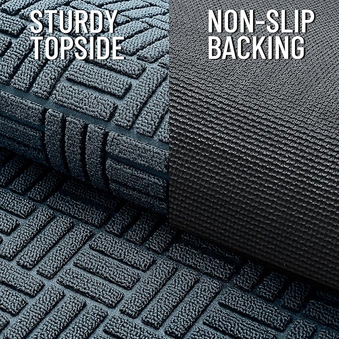 OLANLY Front Door Mat Outside Entrance 47x23, Absorbent, Heavy Duty Sturdy Natural Rubber Doormat Indoor Outdoor, Non-Slip, Stain and Fade Resistant, Low Profile Floor Mat for Entryway, Lake Blue