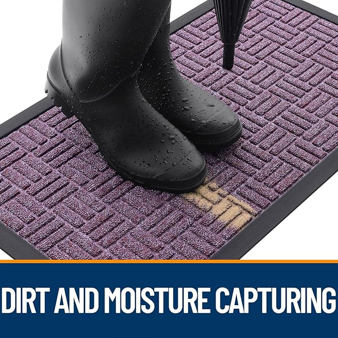 OLANLY Front Door Mat Outside Entrance 71x23, Absorbent, Heavy Duty Sturdy Natural Rubber Doormat Indoor Outdoor, Non-Slip, Stain and Fade Resistant, Low Profile Floor Mat for Entryway, Violet