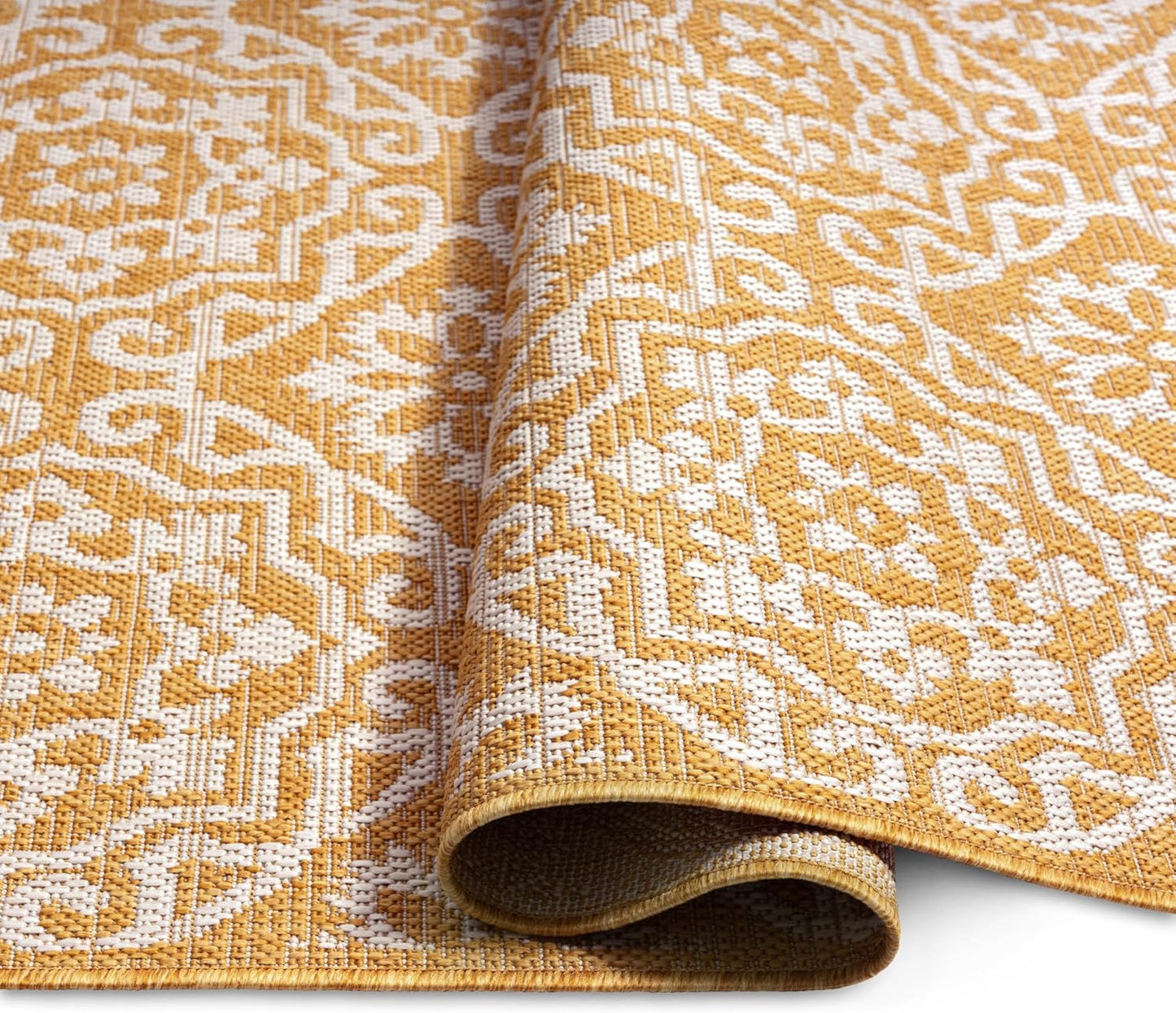 Nicole Miller New York Patio Country Julia Transitional Geometric Indoor/Outdoor Area Rug, Yellow/White, 5'2"x7'2"