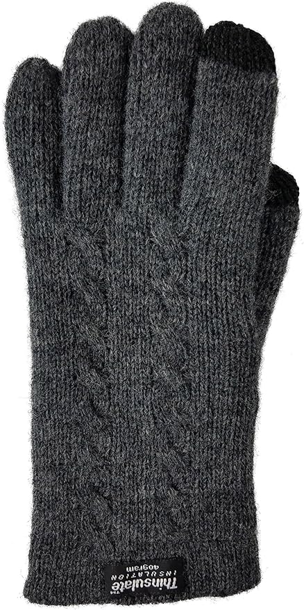 BRUCERIVER Ladie's Pure Wool Knit Gloves with Thinsulate Lining and Cable design