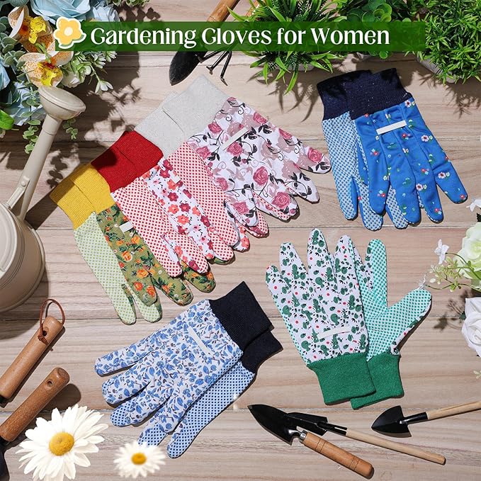Garden Gloves for Women 9.5" Floral Gardening Gloves Lightweight and Machine Washable Gift for Gardeners PVC Grip