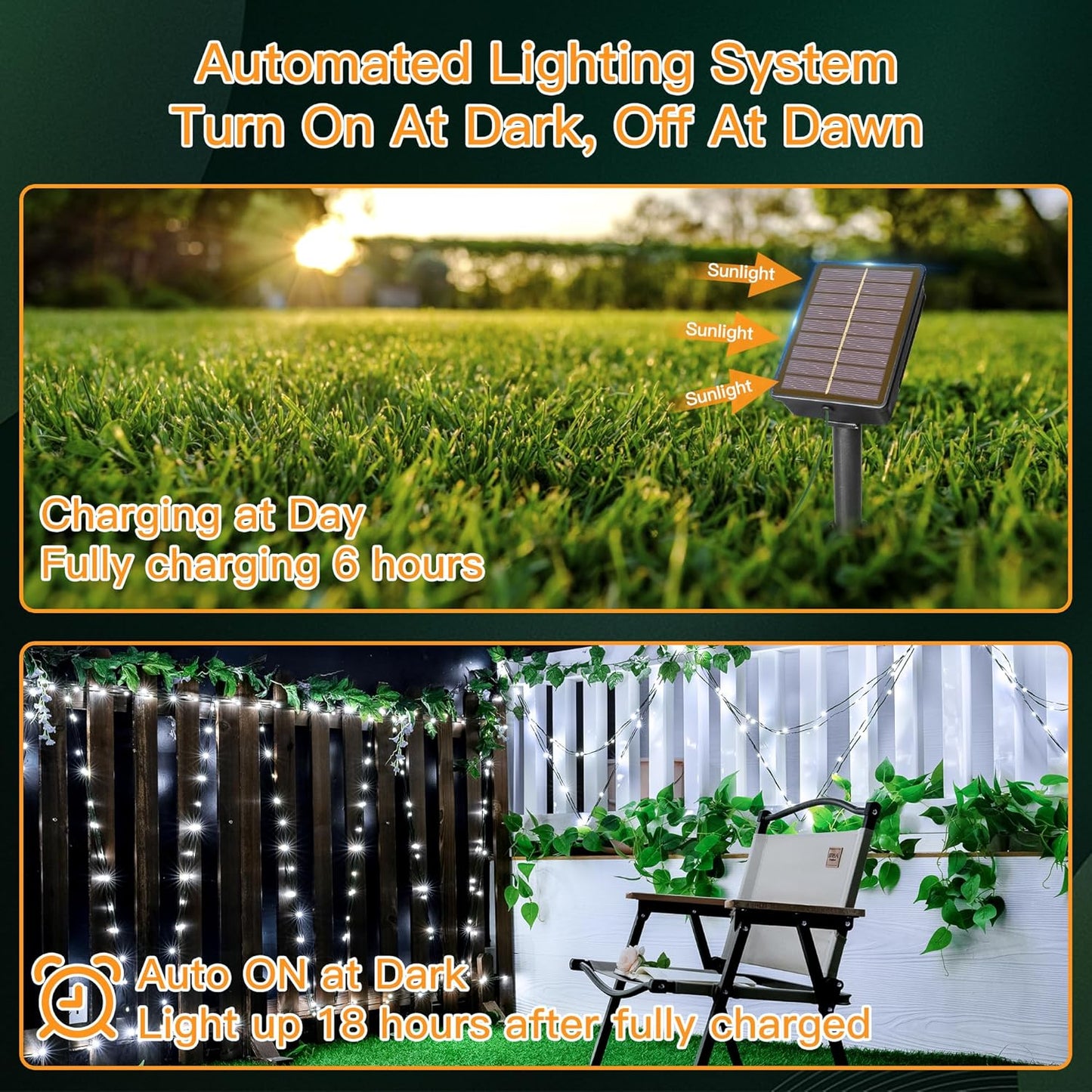 Solar String Lights 120LED 40FT, IP67 Waterproof Solar Lights for Outside with 8 Lighting Modes, Upgraded Solar Panel Fairy Lights for Garden Party Wedding Decorations (Cool White)