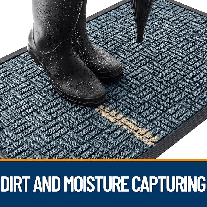 OLANLY Front Door Mat Outside Entrance 47x23, Absorbent, Heavy Duty Sturdy Natural Rubber Doormat Indoor Outdoor, Non-Slip, Stain and Fade Resistant, Low Profile Floor Mat for Entryway, Lake Blue