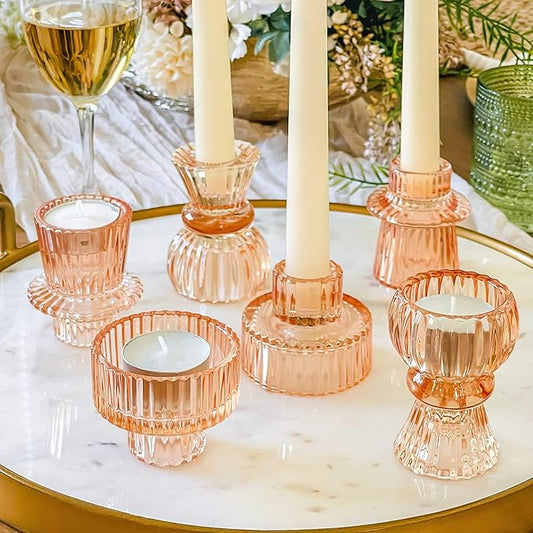 Kate Aspen Vintage Ribbed Glass Black Candlestick Holders, Pillar Candle, Tealight & Votive Candle Holders (Set of 6, 3 Assorted Sizes), Dining Table Decor, Shelf Decor, Centerpiece