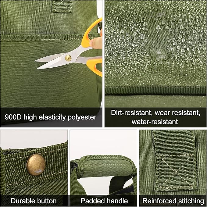 Housolution Garden Tote Bag, 900D Standable Gardening Tool Bag, Garden Tote Storage Bag with Pockets & Long Adjustable Shoulder Strap, Home Tools Organizer Garden Tool Kit Holder, 14 Inch