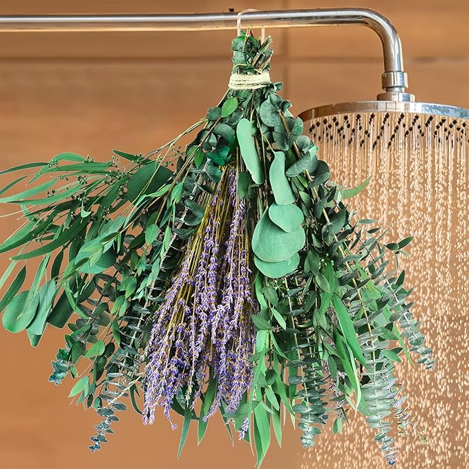 5 Kinds Eucalyptus & Lavender Flowers Bundles for Shower, 17'' Real Plants Leaves, Shower Wedding Home Decor, Shower Eucalyptus Haning Plants, Witchy Decor Aesthetic (75pcs)