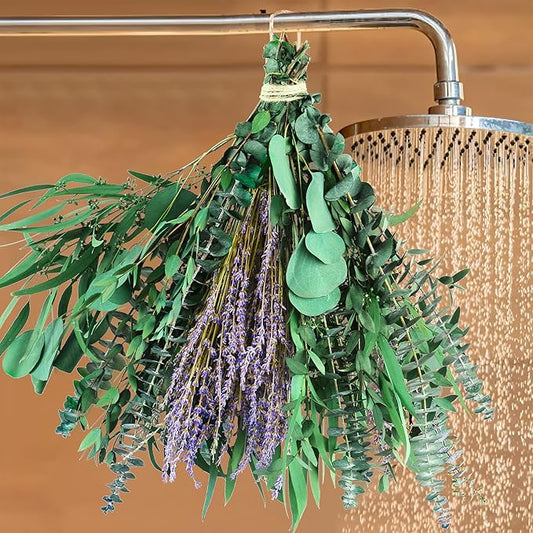 5 Kinds Eucalyptus & Lavender Flowers Bundles for Shower, 17'' Real Plants Leaves, Shower Wedding Home Decor, Shower Eucalyptus Haning Plants, Witchy Decor Aesthetic (75pcs)
