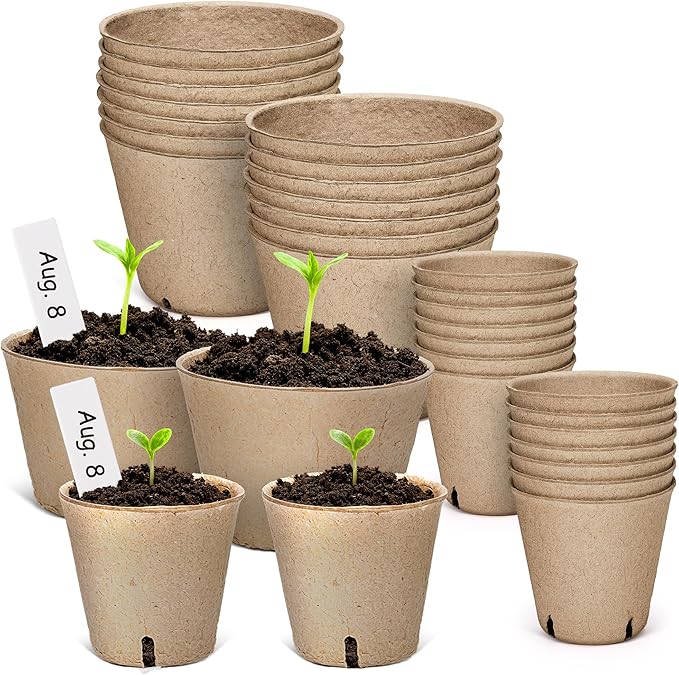 homenote Peat Pots, 3.15/4 Inch 60 Pcs Seed Starting Pots with Drainage Holes Round Nursery Plants Pots with Bonus 20 Plant Labels