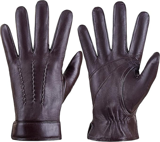 Genuine Sheepskin Leather Gloves for Men, Soft Cashmere Winter Warm Touch Screen Gloves Motorcycle Driving Gloves
