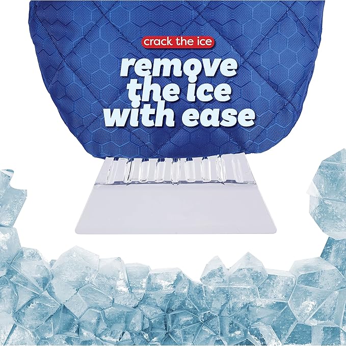 SCRUBIT Ice Scraper with Glove - Car Windshield Scraper for Ice and Snow w/Fleece Mitt - Quickly Scrape and Remove Snow While Staying Warm - Waterproof & Windproof - Car Scraper Snow Brush (Blue)