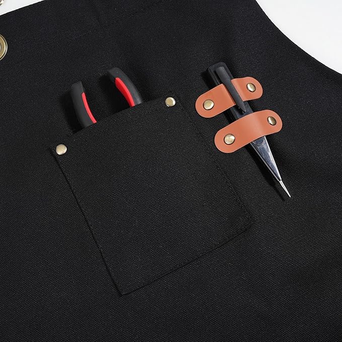 Chef Aprons for Men Canvas Apron with Large Pockets and Adjustable Neck Strap for Cooking,BBQ, Gardening