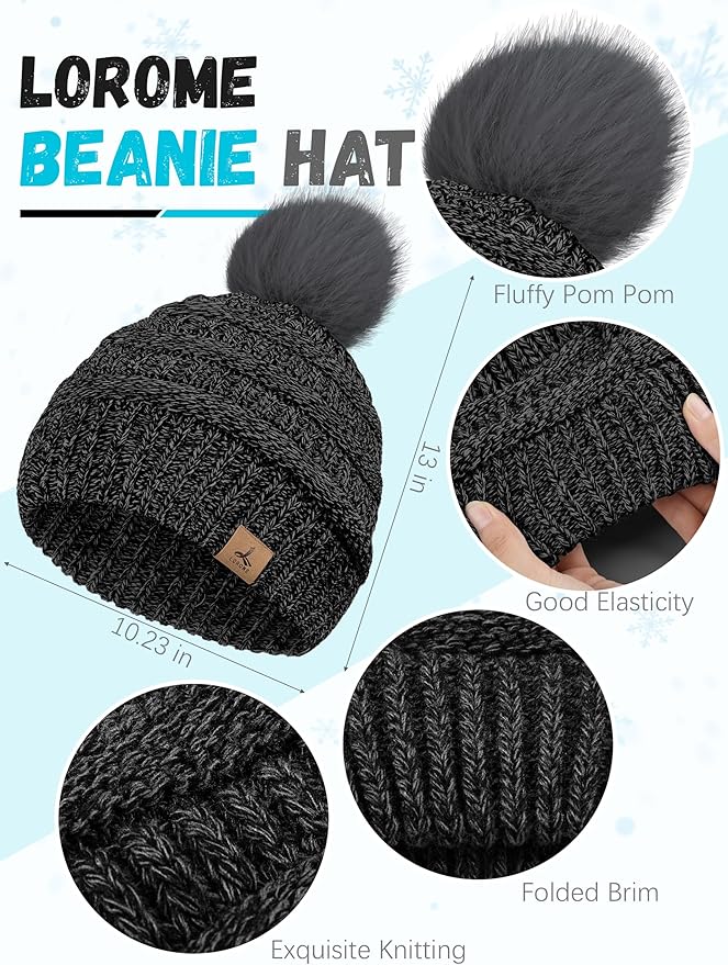 Winter Hat Scarf Gloves and Ear Warmer, Knit Warm Beanie Hat Touch Screen Gloves Long Knitted Plaid Scarf Set Gifts for Women