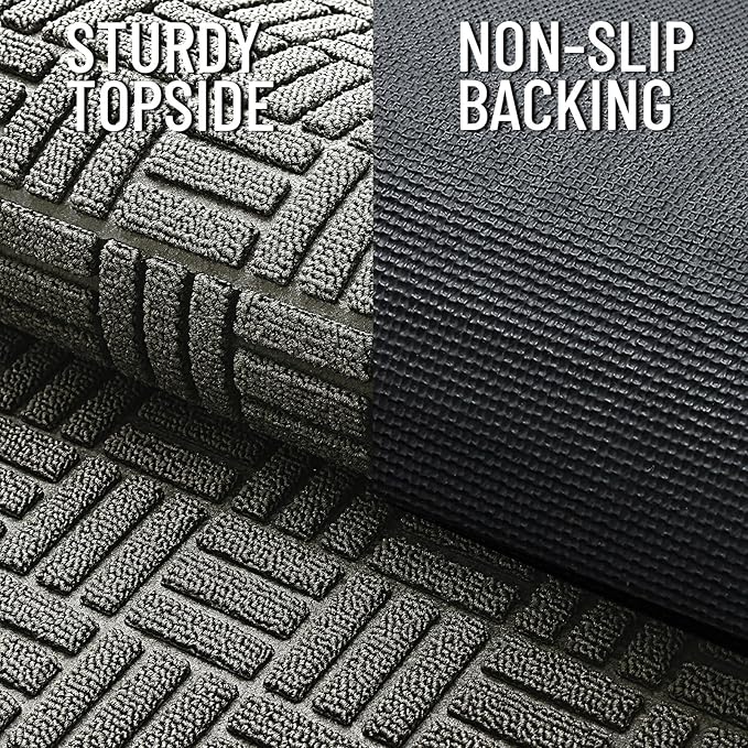 OLANLY Front Door Mat Outside Entrance 29.5x17, Absorbent, Heavy Duty Sturdy Natural Rubber Doormat Indoor Outdoor, Non-Slip, Stain and Fade Resistant, Low Profile Floor Mat for Entryway, Modern Gray
