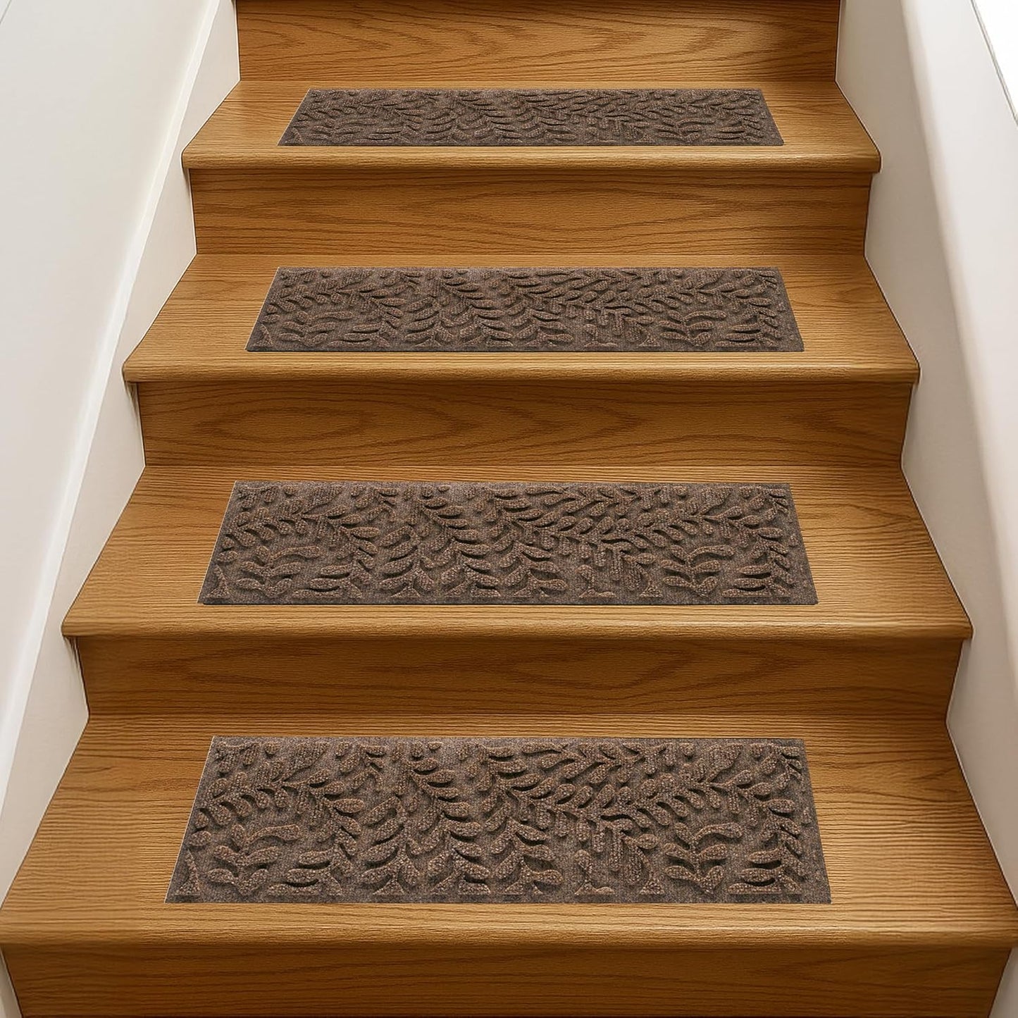 Bungalow Flooring Waterhog Stair Treads (Set of 4) – 8 1/2 x 30 Inches, Durable,Water-Trapping, Indoor/Outdoor Floor Covering, Boxwood Collection – Made in USA, Dark Brown