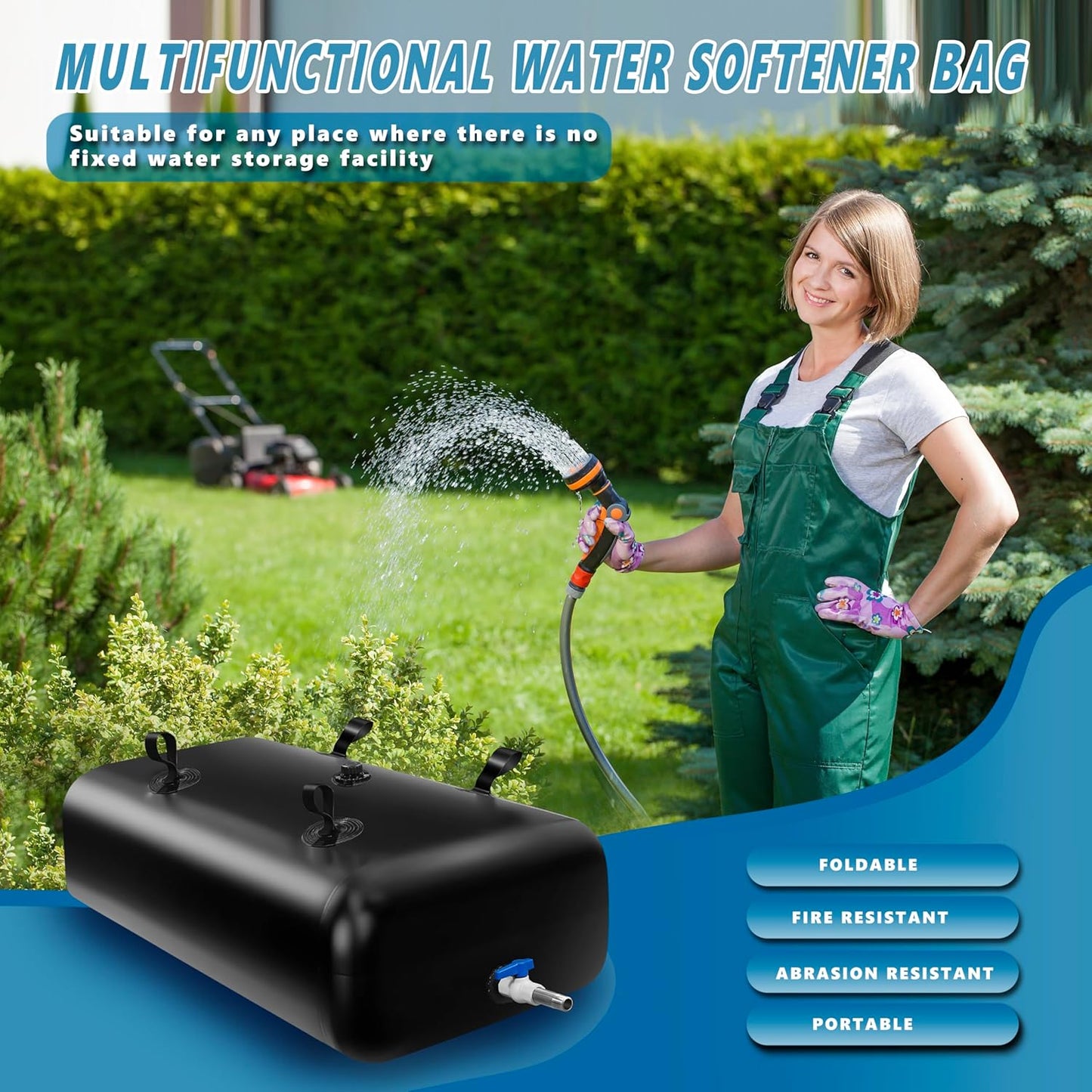 240 L/63 Gal Water Bladder Tank, Foldable Portable Water Storage Container, Emergency Water Bag for RV, Truck Bed, Fire Prevention, Drought Resistance, Black