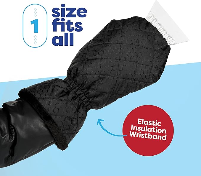 SCRUBIT Ice Scraper with Glove - Car Windshield Scraper for Ice and Snow w/Fleece Mitt - Quickly Scrape and Remove Snow While Staying Warm - Waterproof & Windproof - Car Scraper Snow Brush (Black)